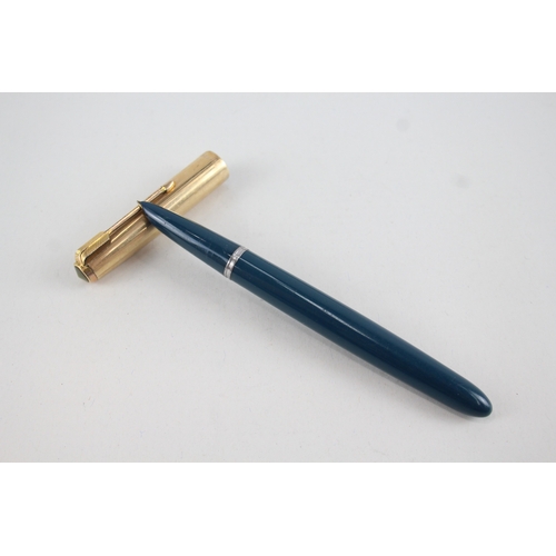 541 - Vintage Parker 51 Teal Fountain Pen w/ 14ct Gold Nib WRITING Boxed