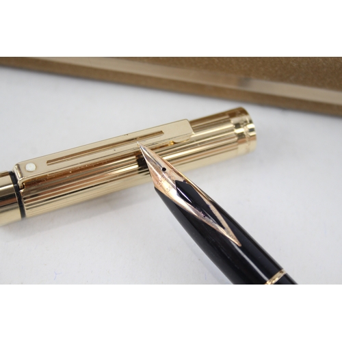 543 - Vintage Sheaffer Targa Gold Plated Fountain Pen w/ 14ct Gold Nib WRITING Boxed