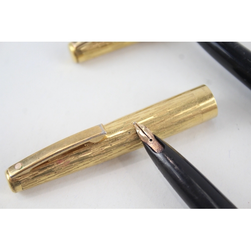 546 - 2 x Vintage Sheaffer Lady Sheaffer Gold Plated Fountain Pens w14ct Nibs WRITING