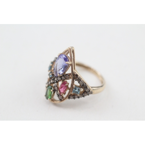 68 - 9ct gold diamond and multi- gemstone set cocktail ring (3g) Size  J