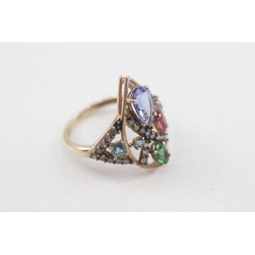 68 - 9ct gold diamond and multi- gemstone set cocktail ring (3g) Size  J