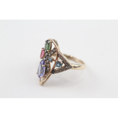 68 - 9ct gold diamond and multi- gemstone set cocktail ring (3g) Size  J