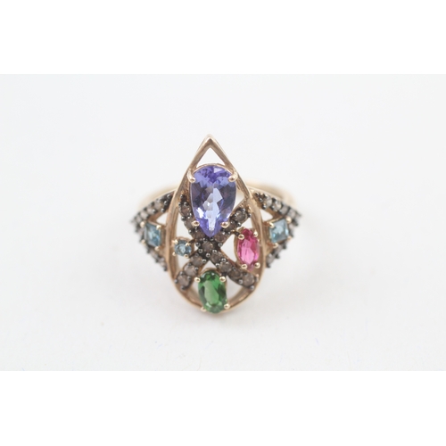 68 - 9ct gold diamond and multi- gemstone set cocktail ring (3g) Size  J