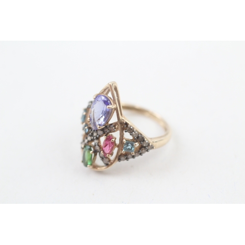 68 - 9ct gold diamond and multi- gemstone set cocktail ring (3g) Size  J