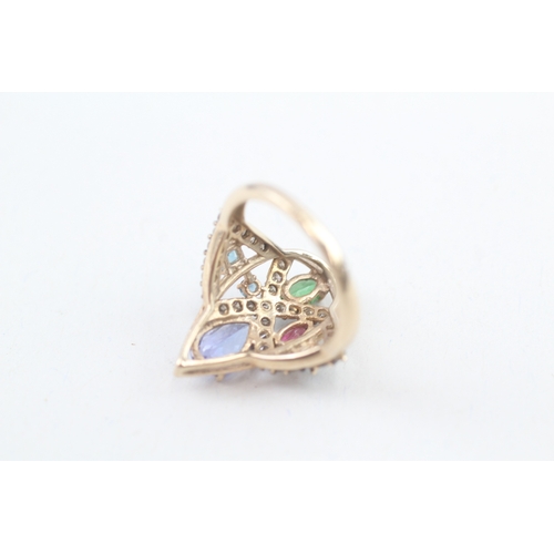 68 - 9ct gold diamond and multi- gemstone set cocktail ring (3g) Size  J