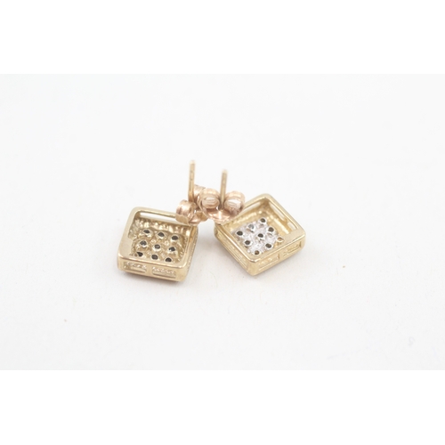 69 - 9ct white and yellow gold diamond set square cluster set stud earrings (2g)