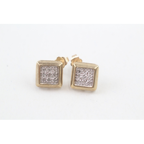 69 - 9ct white and yellow gold diamond set square cluster set stud earrings (2g)