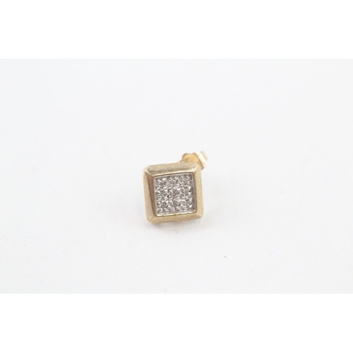 69 - 9ct white and yellow gold diamond set square cluster set stud earrings (2g)