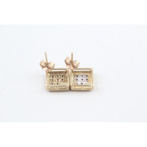 69 - 9ct white and yellow gold diamond set square cluster set stud earrings (2g)