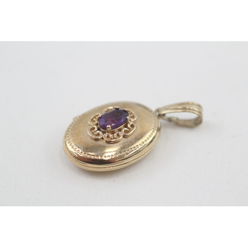 81 - 9ct gold vintage style amethyst patterned locket (2.3g)