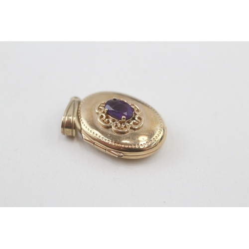 81 - 9ct gold vintage style amethyst patterned locket (2.3g)