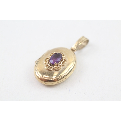 81 - 9ct gold vintage style amethyst patterned locket (2.3g)