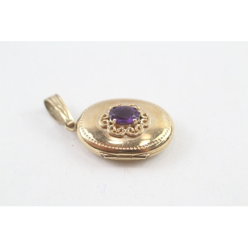 81 - 9ct gold vintage style amethyst patterned locket (2.3g)