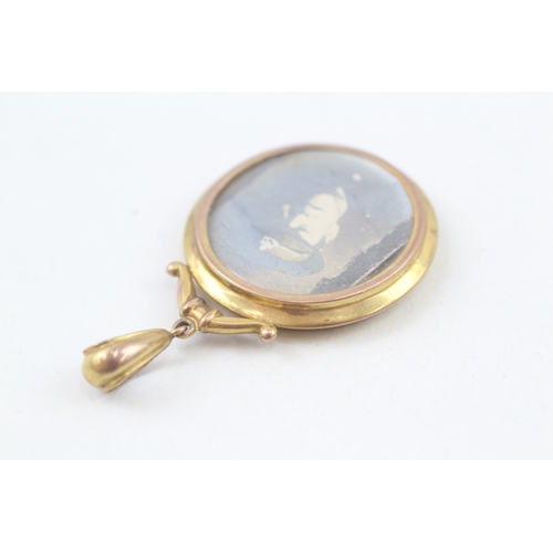 82 - 9ct gold antique round double locket pendant (5.5g)