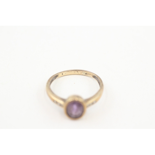 86 - 9ct gold oval cut amethyst & diamond ring, bezel set (2g) Size  P