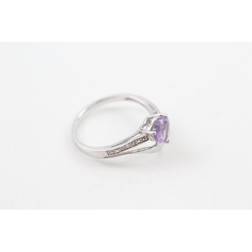 92 - 9ct gold heart shaped amethyst & diamond dress ring (2.4g) Size  O