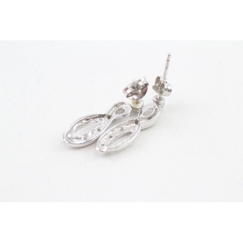 99 - 9ct white gold diamond set ribbon drop earrings (2.3g)