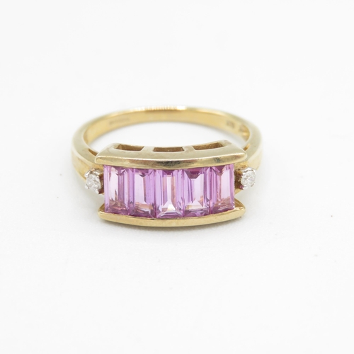 13 - 9ct gold pink sapphire & diamond dress ring (3.3g) Size  N 1/2