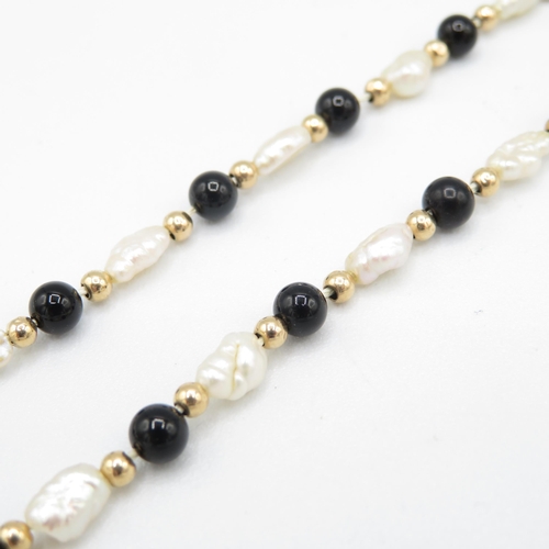 2 - 9ct gold black onyx & pearl necklace (5.6g)