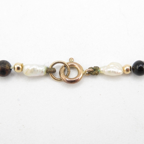 2 - 9ct gold black onyx & pearl necklace (5.6g)