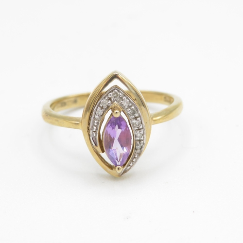 9 - 9ct gold amethyst & diamond dress ring (2.9g) Size  R 1/2