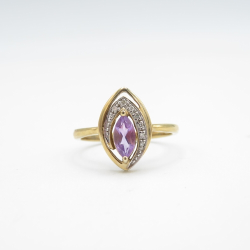 9 - 9ct gold amethyst & diamond dress ring (2.9g) Size  R 1/2