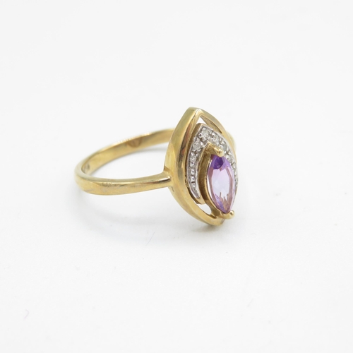 9 - 9ct gold amethyst & diamond dress ring (2.9g) Size  R 1/2