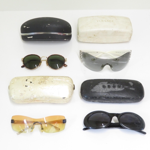 481 - 4 x Designer Sunglasses including Giorgio Armani / Versace / Chanel / Gucci - All with Cases