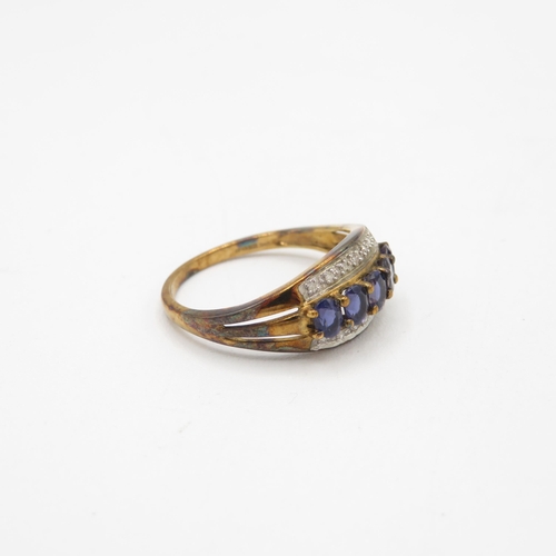 20 - 9ct gold oval cut iolite & diamond dress ring (2.8g) Size  S 1/2