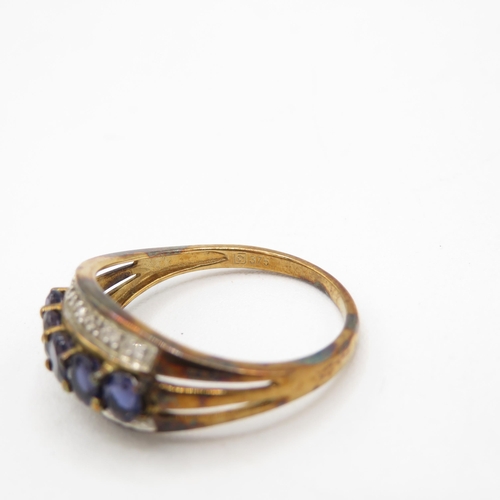 20 - 9ct gold oval cut iolite & diamond dress ring (2.8g) Size  S 1/2