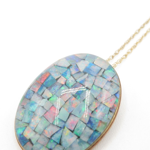 22 - 9ct gold vintage mosaic opal triplet pendant necklace (8.2g)