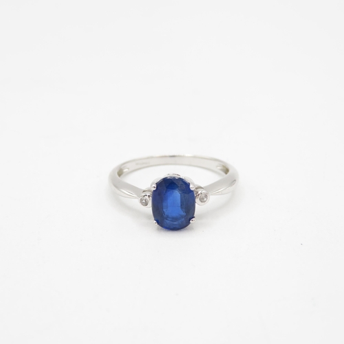 23 - 9ct white gold kyanite single stone ring with diamond sides (2.1g) Size  N