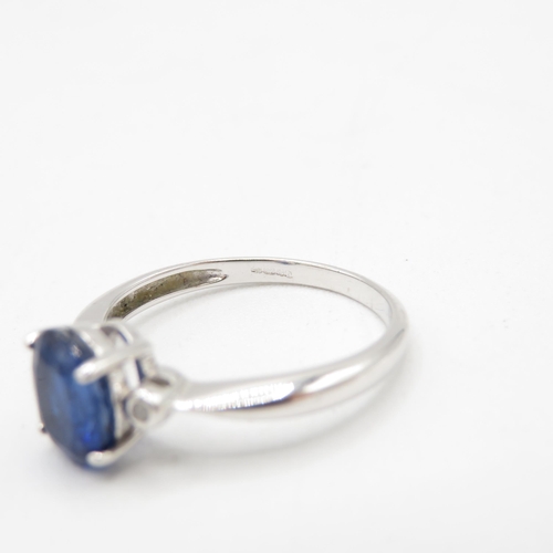 23 - 9ct white gold kyanite single stone ring with diamond sides (2.1g) Size  N