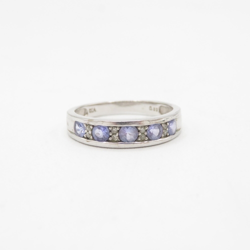 26 - 9ct gold tanzanite & diamond half eternity ring (2.7g) Size  P