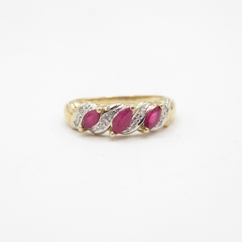 28 - 9ct gold marquise cut ruby & diamond half eternity ring (2.2g) Size  Q