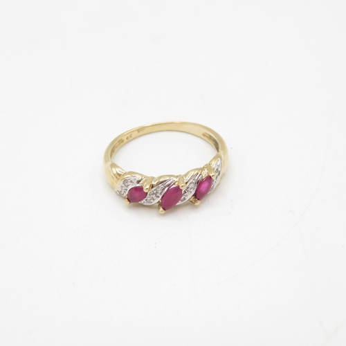 28 - 9ct gold marquise cut ruby & diamond half eternity ring (2.2g) Size  Q