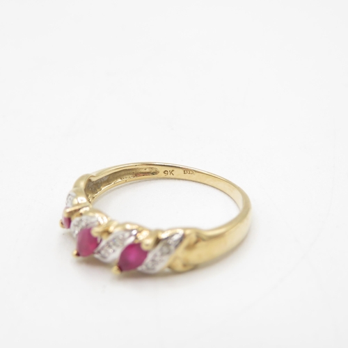 28 - 9ct gold marquise cut ruby & diamond half eternity ring (2.2g) Size  Q