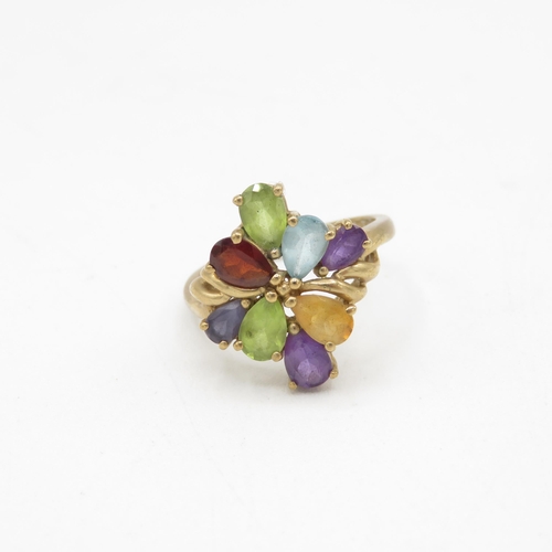 35 - 9ct gold pear cut multi-gemstone dress ring, gemstones including blue topaz, peridot, amethyst, citr... 