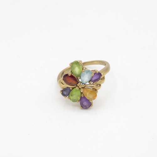 35 - 9ct gold pear cut multi-gemstone dress ring, gemstones including blue topaz, peridot, amethyst, citr... 