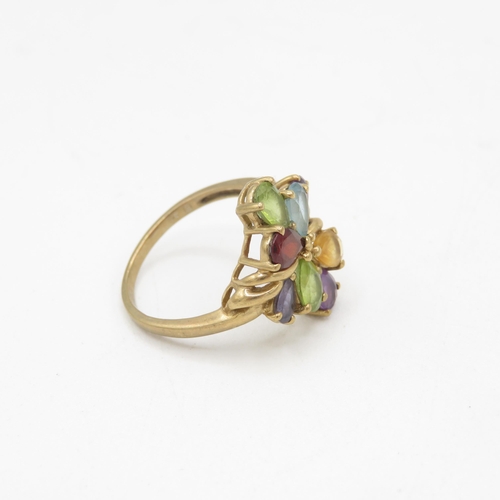 35 - 9ct gold pear cut multi-gemstone dress ring, gemstones including blue topaz, peridot, amethyst, citr... 