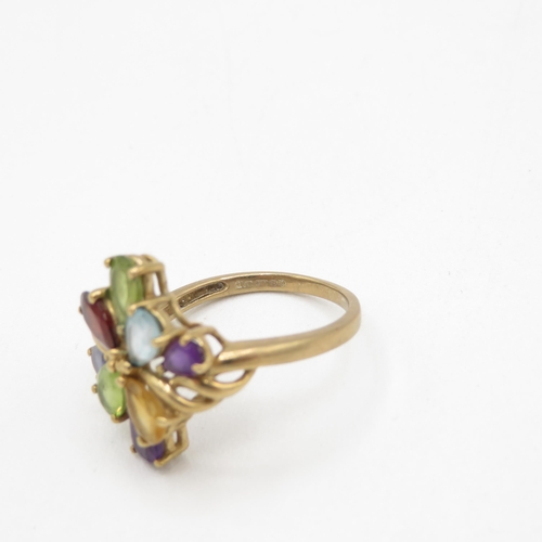 35 - 9ct gold pear cut multi-gemstone dress ring, gemstones including blue topaz, peridot, amethyst, citr... 