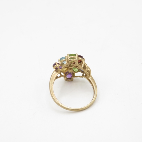 35 - 9ct gold pear cut multi-gemstone dress ring, gemstones including blue topaz, peridot, amethyst, citr... 