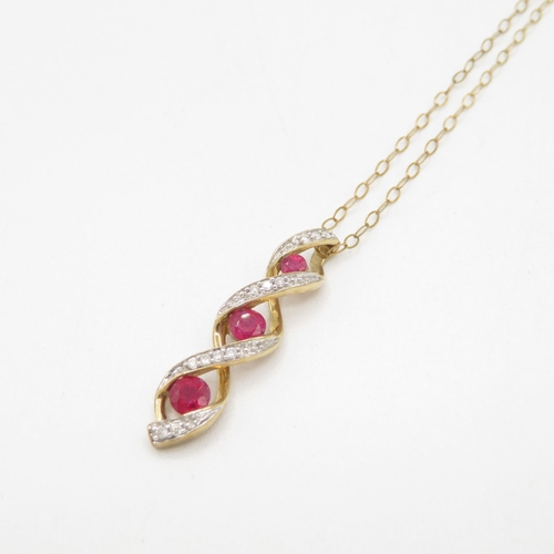 42 - 9ct gold ruby & diamond drop pendant necklace (1.8g)