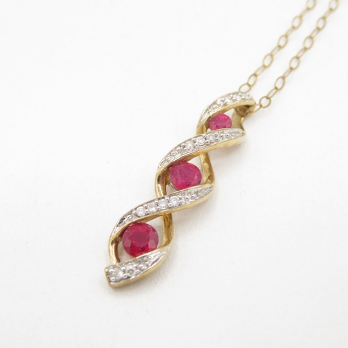 42 - 9ct gold ruby & diamond drop pendant necklace (1.8g)