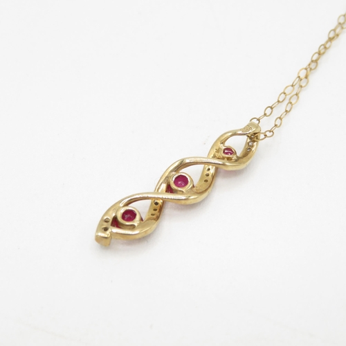 42 - 9ct gold ruby & diamond drop pendant necklace (1.8g)