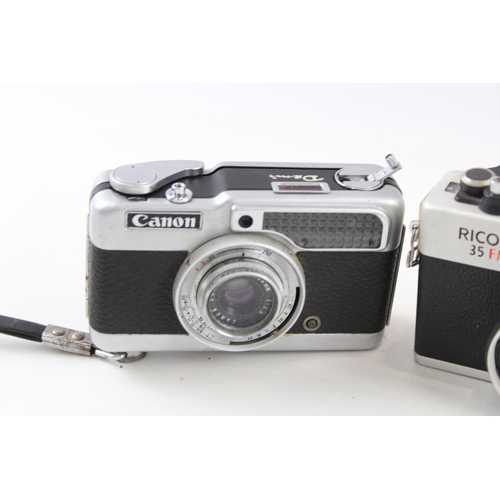 383 - Compact Rangefinder Film Cameras Inc Fujica Half & Ricoh 35 FM Etc Working x 3