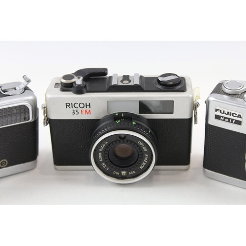383 - Compact Rangefinder Film Cameras Inc Fujica Half & Ricoh 35 FM Etc Working x 3