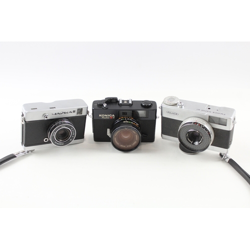 385 - Compact Rangefinder Film Cameras Inc Fujica & Konica Auto S3 Etc Working x 3