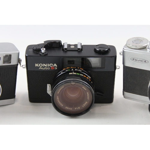 385 - Compact Rangefinder Film Cameras Inc Fujica & Konica Auto S3 Etc Working x 3