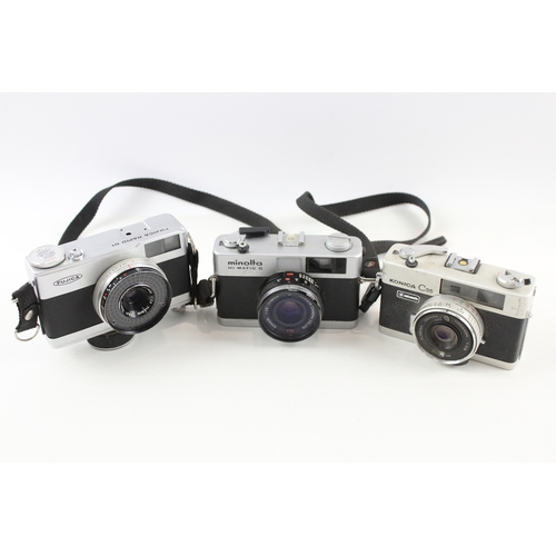 386 - Compact Rangefinder Film Cameras Inc Fujica & Konica C35 Etc Working x 3